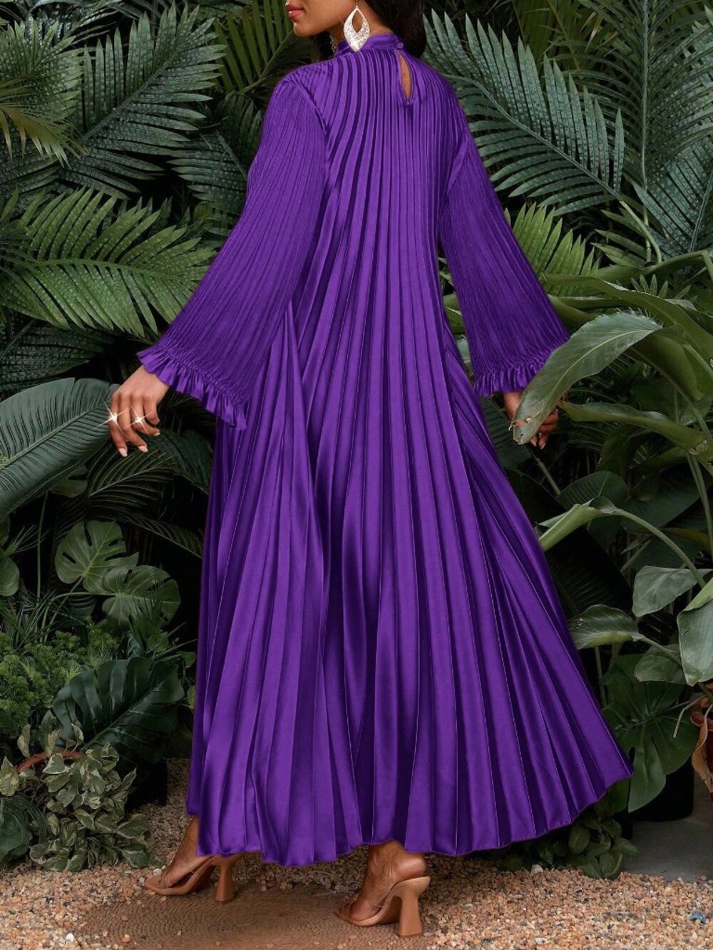 Purple Modest Women's Plus Size Tropical Stand Collar Maxi Dress - Picture 2 of 6